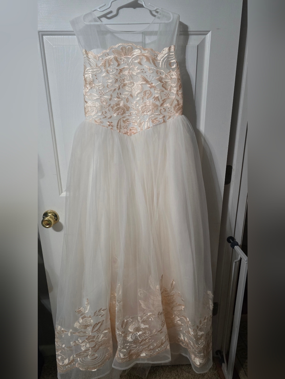 Girls Ivory and Rose Gold Lace Tulle Party Dress